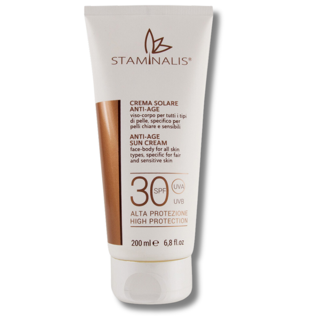Crema solare viso e corpo SPF 30 Staminalis con protezione anti-age e idratante